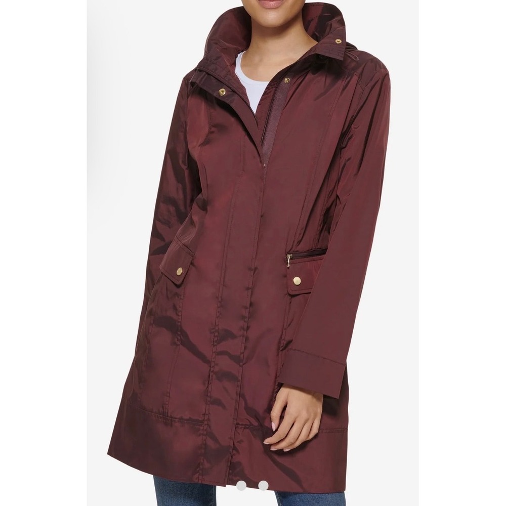 Cole Haan Women's Signature Packable Hooded Rain Jacket Eggplant Anorak Small